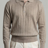 Ribbed Long Sleeve Polo in Tannaro